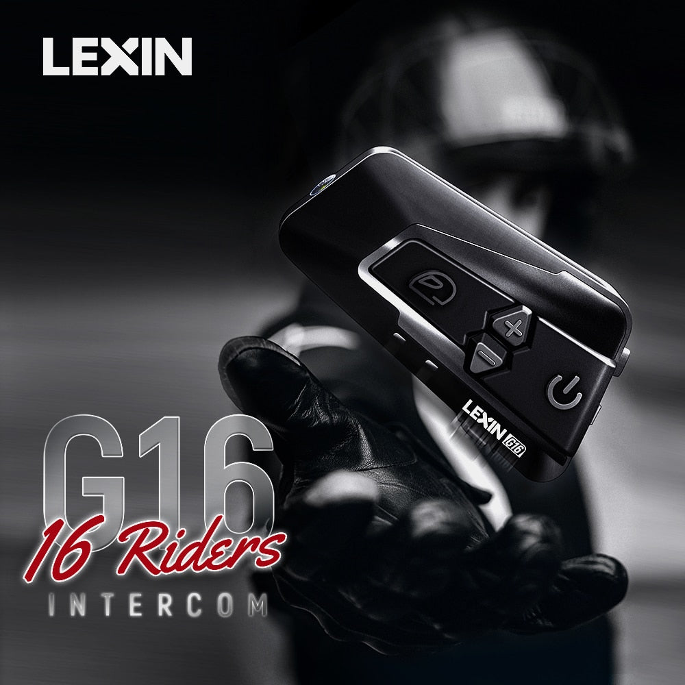 Lexin G16 2PCS Motorcycle Intercom Helmet Bluetooth 5.0 Headset with DSP Noise Cancellation for 16 Bikers, Waterproof/SOS Light - youronestopstore23