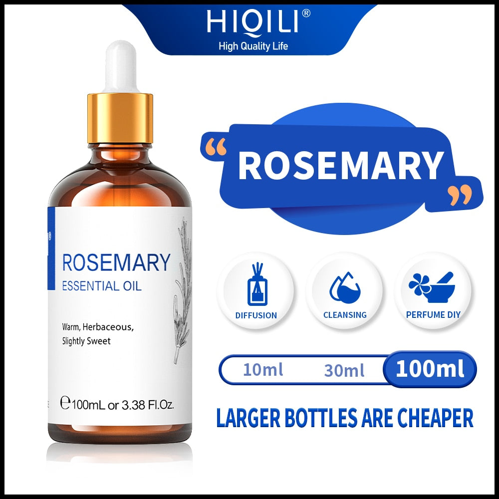 HIQILI 100ML Rosemary Essential Oils,100% Pure Nature for Aromatherapy | Used for Diffuse,Humidifier,Massage | Hair Growth - youronestopstore23
