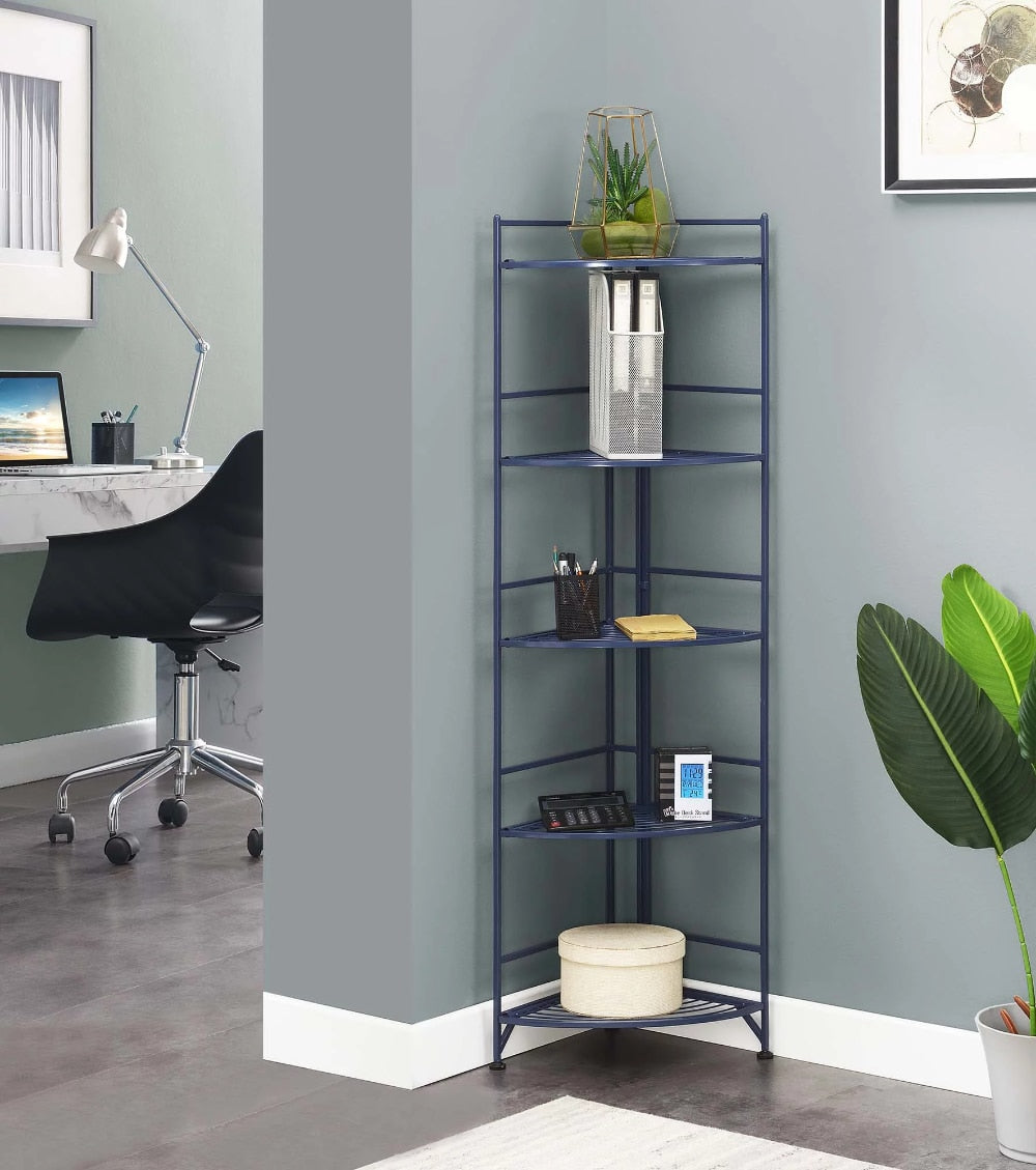Xtra Storage 5 Tier Folding Metal Corner Shelf, Cobalt Blue  Book Shelf Furniture Cube Shelf  Book Rack Storage Shelf