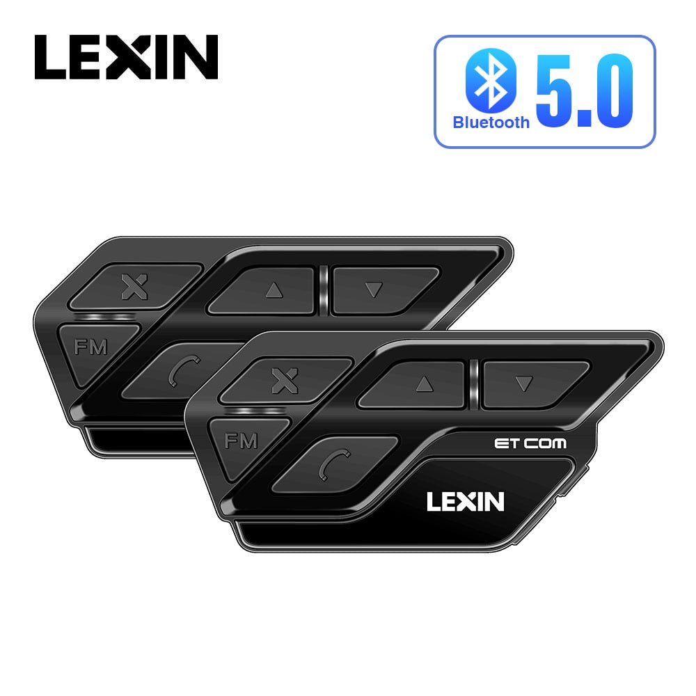 LEXIN 2PCS ET COM Helmet Intercom Motorcycle Bluetooth 5.0 Headsets, Built-in FM Radio Intercomunicodor Moto with 800mAh Battery - youronestopstore23