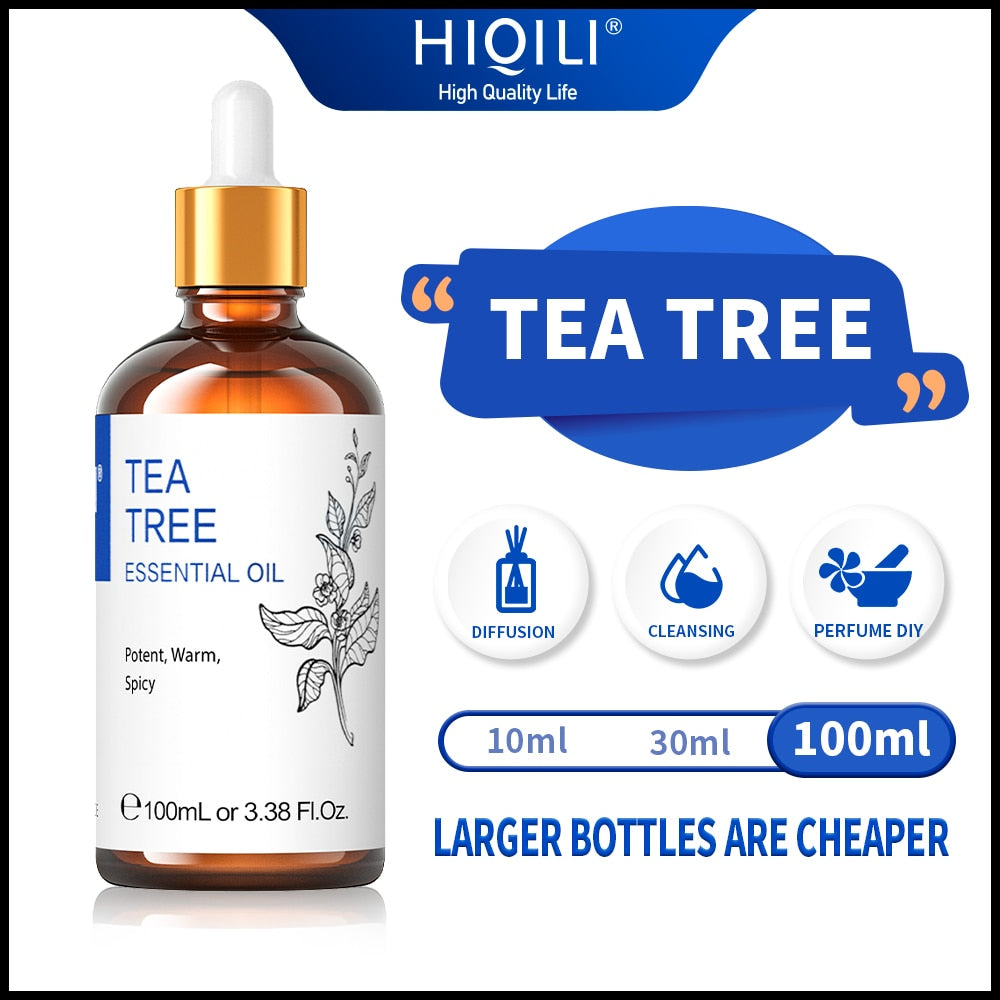 HIQILI 100ML Tea Tree Essential Oils for Diffuser Humidifier Aromatherapy Massage Aromatic Oil for Candles Making Soap Hair care - youronestopstore23