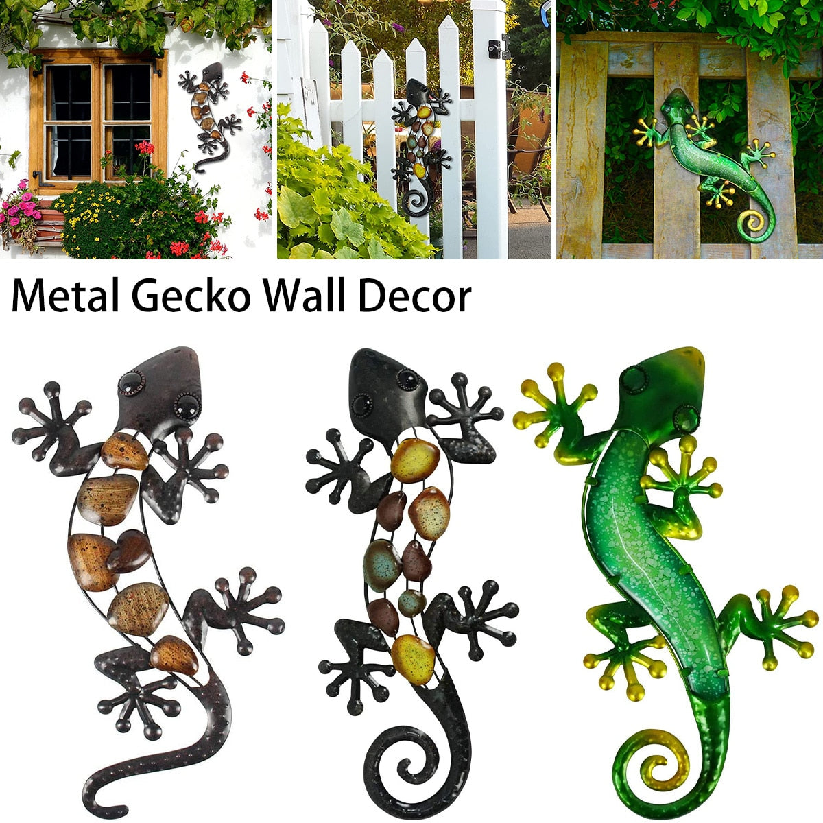 Gecko Wall Decor Metal Gecko Wall Art 3D Lizard Metal Wall Decor Decorative Lizard Hanging Sculpture Decorations Home Door Wall - youronestopstore23
