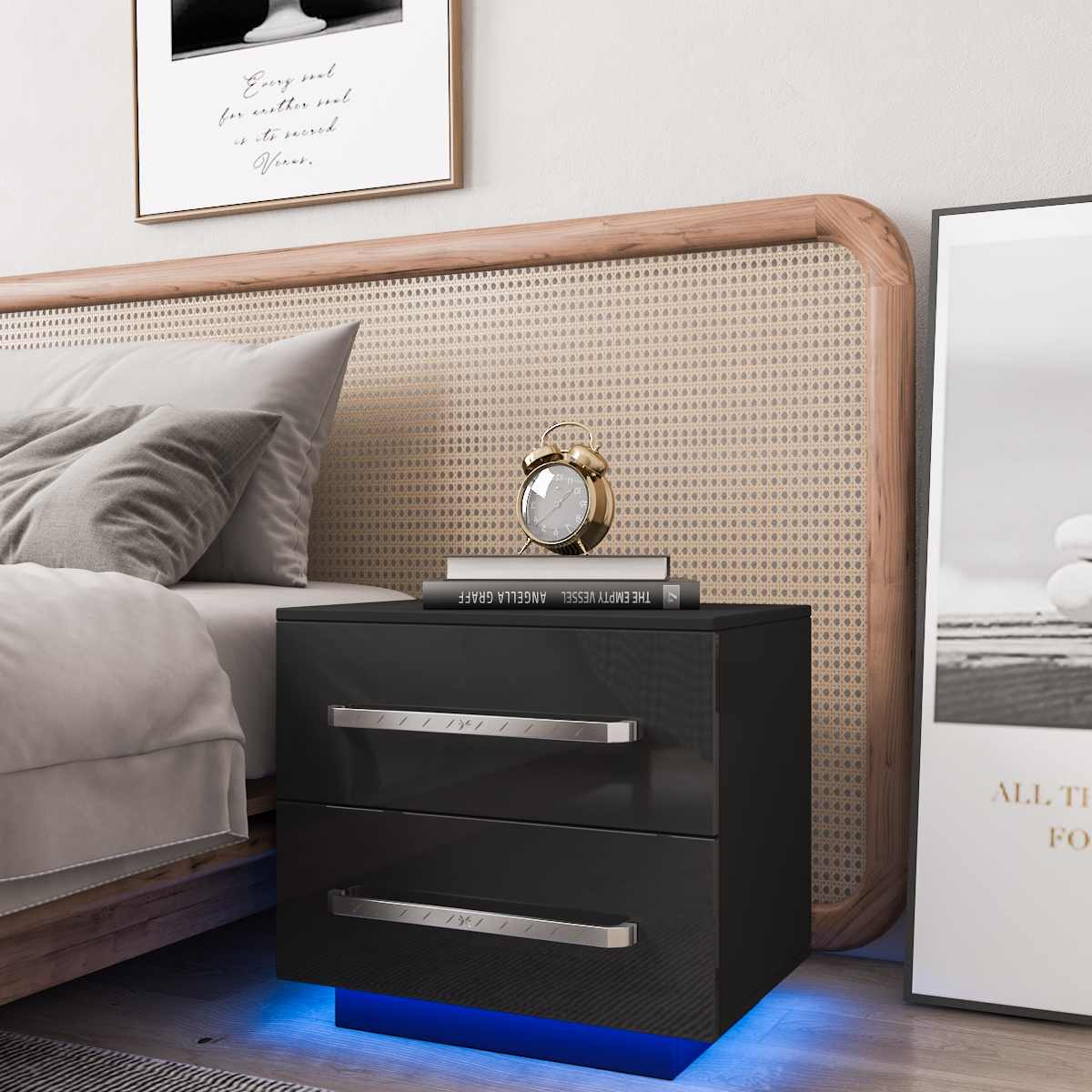 Modern Luxury Nighstand Bedside Table LED Storage Cabinet Sofa Bed side Table High Gloss Coffee Table Home Furniture Night Stand