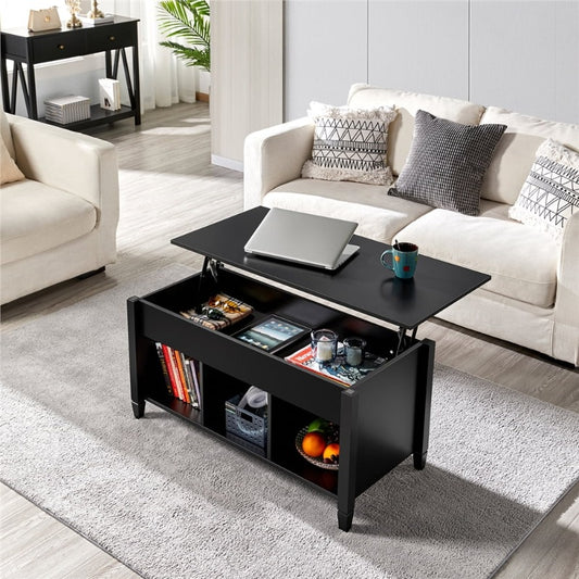 Alden Design 41" Lift Top Coffee Table with 3 Storage Compartments, Black furniture living room