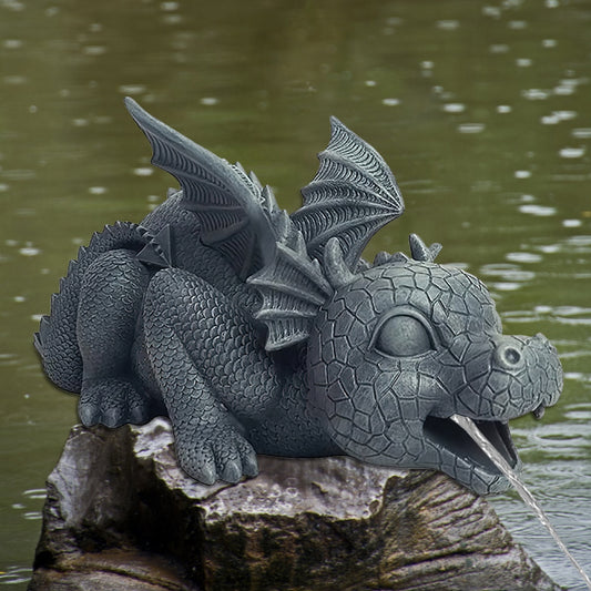 Fountain Dragon Statue Spouting Water Dragon Sculpture Weather Resistant Realistic Water Spray Dragon Statue Outdoor Ornament - youronestopstore23