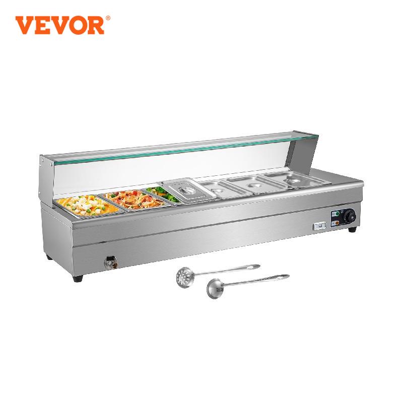 VEVOR Buffet Food Warmer Stainless Steel 3-12 Pans with Glass Shield Commercial Countertop Bain Marie Electric Steamer Cooker - youronestopstore23
