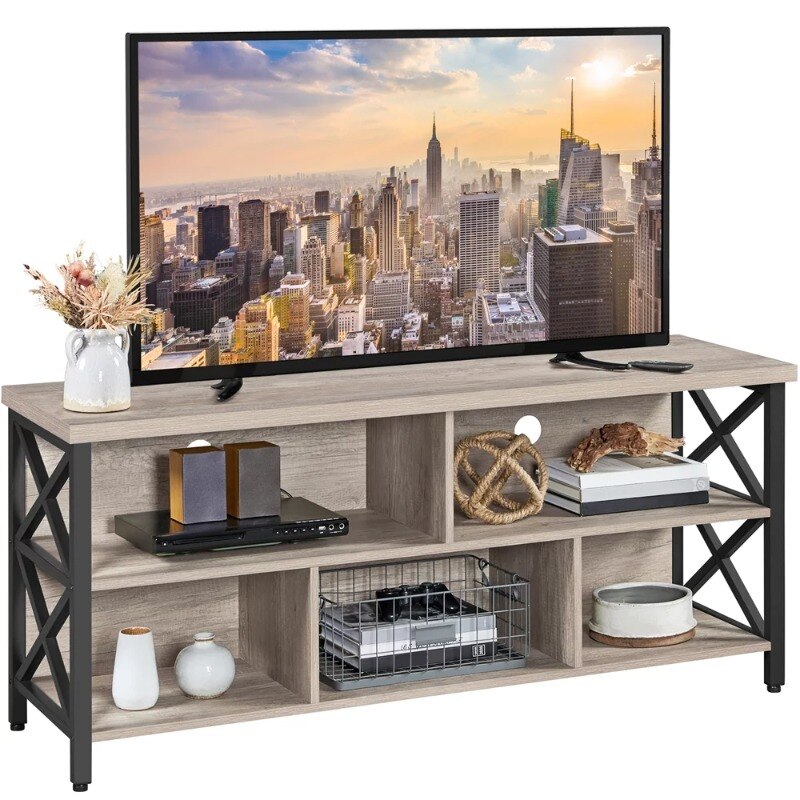 SmileMart Modern Industrial TV Stand for TVs up to 65 Inch with Storage, Gray tv table