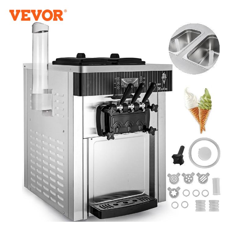 VEVOR 18-28L/H Soft Ice Cream Machines Commercial Sorbet Coolers Tricolor Desktop Sweet Cone Freezing Equipment Vending Machine - youronestopstore23
