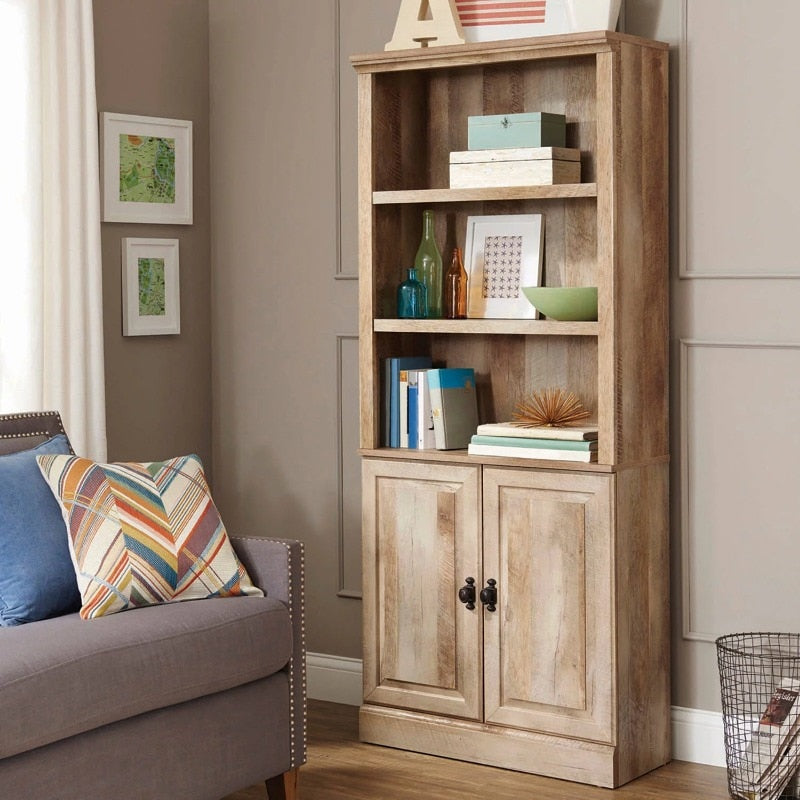 Better Homes & Gardens 71" Crossmill 3 Shelf Bookcase with Doors, Weathered Wood book shelf