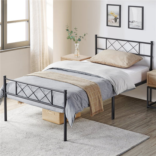 X-Design Headboard & Footboard Metal Twin Bed, Black  Bedroom Furniture  Queen Bed Frame