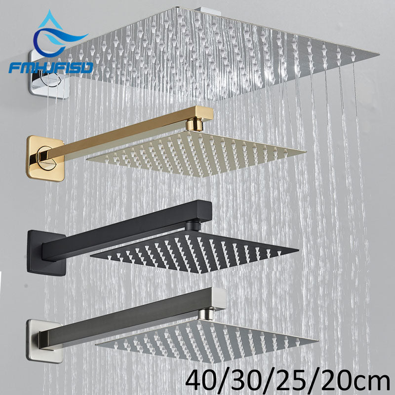 Ultrathin Rainfall Shower Head Chrome Black Polished Gold Bathroom Accessory Wall Mounted Shower Arm Modern Showers for Bathroom