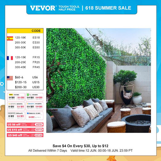 VEVOR 50x50 Artificial Plants Grass Wall Panel Boxwood Hedge Backdrop Home Decor Privacy Fence Backyard Wedding Party Background - youronestopstore23