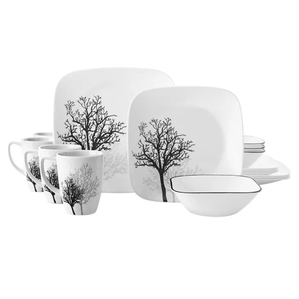 16-Piece Dinnerware Set, Timber Shadows, Service for 4 Cute Plate - youronestopstore23
