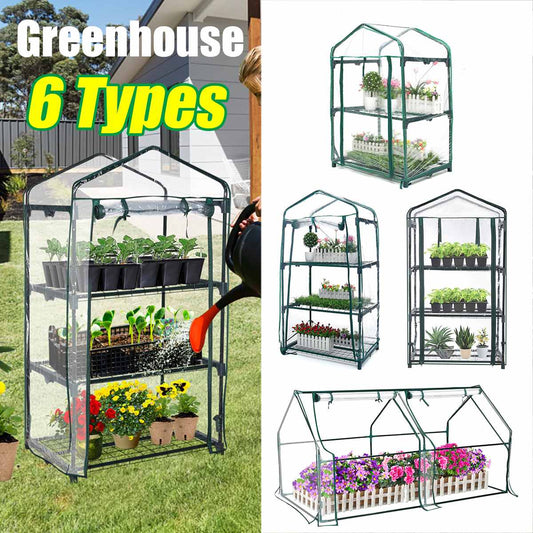 6 Types Walk-in Greenhouse Replacement Cover Flowers Plants Warm for Outdoor Indoor PVC Greenhouse Cover with Zipper and Shelf - youronestopstore23