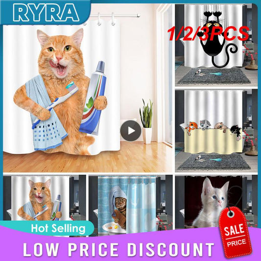 1/2/3PCS Funny Shower Curtains Bathroom Curtain With Hooks Decor Waterproof Cat Dog 3d Bath 180*180cm Creative Personality