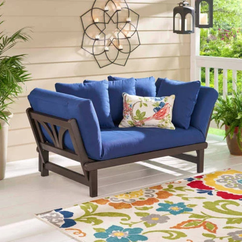 Better Homes & Gardens Delahey Studio Outdoor Day Sofa with Cushions, Navy living room sets sofa