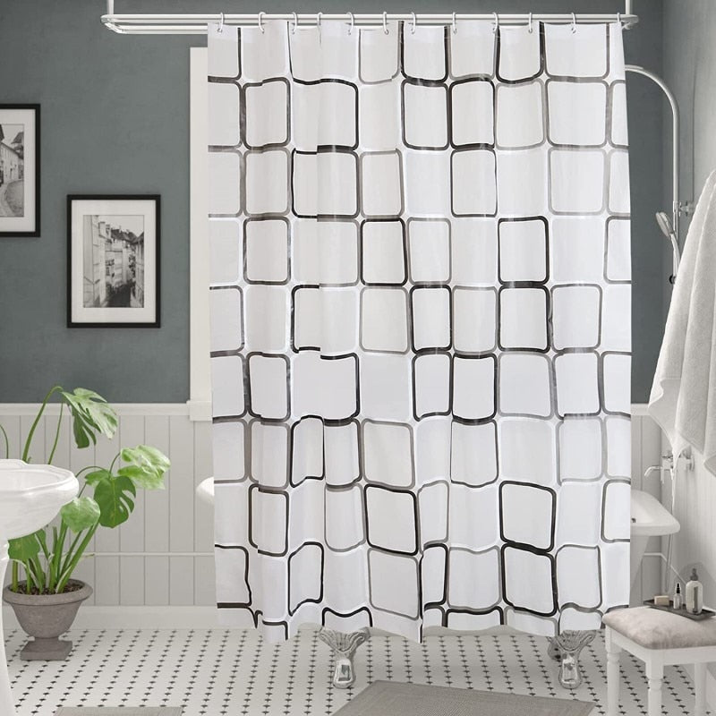 Bathroom Shower Curtain Waterproof Mildew Proof PEVA Bath Curtains Translucent Modern Square Plaid Toilet Curtain With Hooks