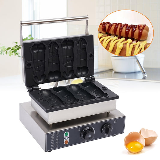 110V 4PCS Commercial Electric Hot Dog Baker Pene Hot Dog Waffle Maker Iron Machine - youronestopstore23