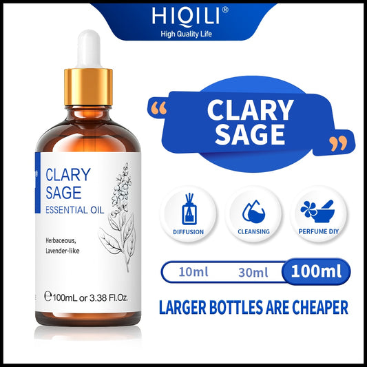 HIQILI 100ML Clary Sage Essential Oils for Diffuser Humidifier Candle Making Massage Aromatherapy 100% Pure Natural Aroma Oil - youronestopstore23