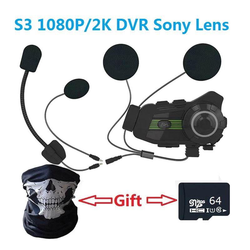 S3 Motorcycle Helmet Bluetooth Intercom Camera HD 2K 1080P Motorbike Wifi DVR Dash Cam Recorder Same as M3 M3S Intercom - youronestopstore23