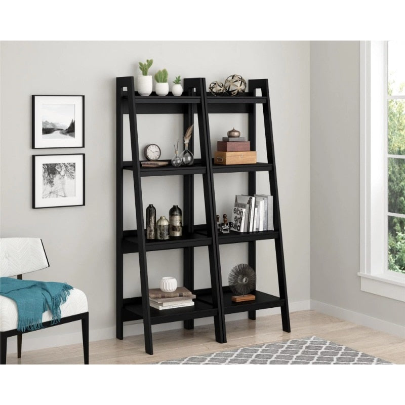 Ameriwood Home Hayes 4 Shelf Ladder Bookcase Bundle, Black book shelf